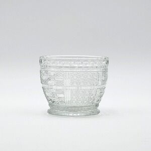 Vintage KIG Clear Pressed Glass Starburst & Geometric Panel Votive Candle Holder